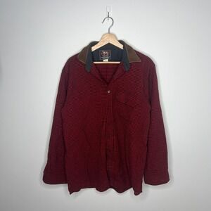 Vintage Woolrich Lands End Shirt Mens Medium Tall Red Black Wool Plaid USA